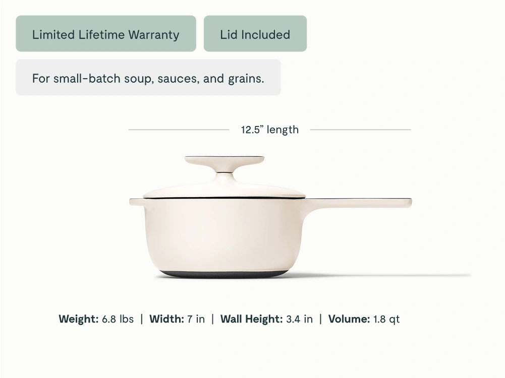 Caraway 1.8 qt Enameled Cast Iron Mini Sauce Pan — Non-Toxic, All-Stovetop Compatible