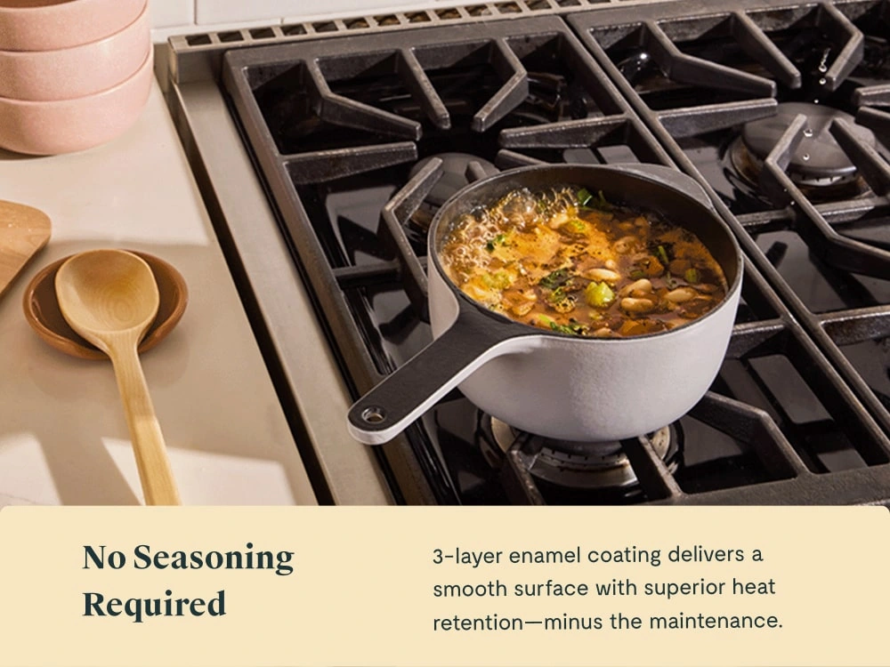 Caraway 1.8 qt Enameled Cast Iron Mini Sauce Pan — Non-Toxic, All-Stovetop Compatible