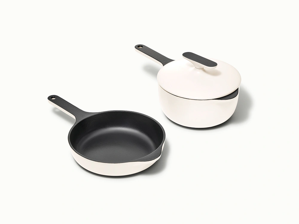 Caraway Enameled Cast Iron Mini Duo — 8" Skillet & 1.8 qt Saucepan with Storage Organizer