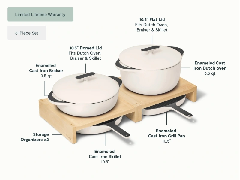 Caraway Enameled Cast Iron Cookware Set — 4-Piece: Dutch Oven, Skillet, Braiser & Grill Pan