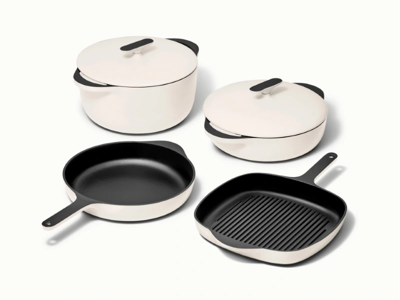 Caraway Enameled Cast Iron Cookware Set — 4-Piece: Dutch Oven, Skillet, Braiser & Grill Pan