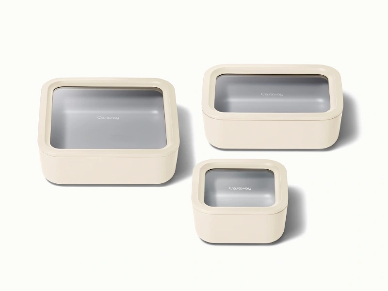 Caraway Food Storage Trio – Small, Medium, Large Non-Stick Glass Containers with Straps