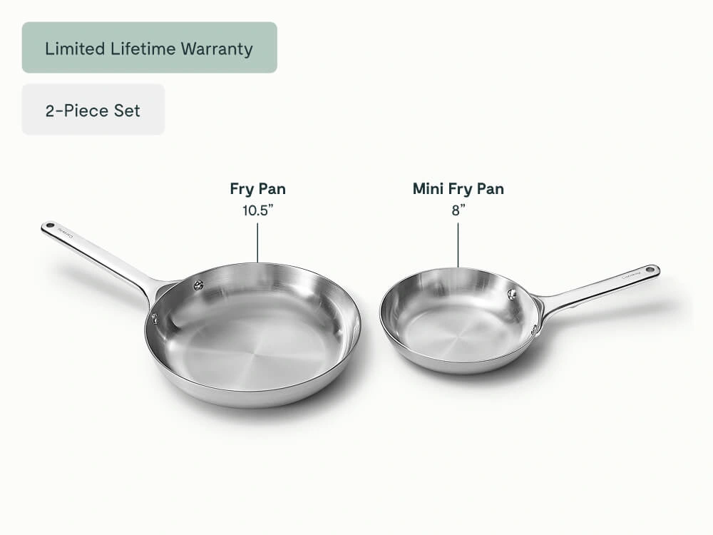 Caraway Stainless Steel Fry Pan Duo - 8 Inch & 10.5 Inch Pans