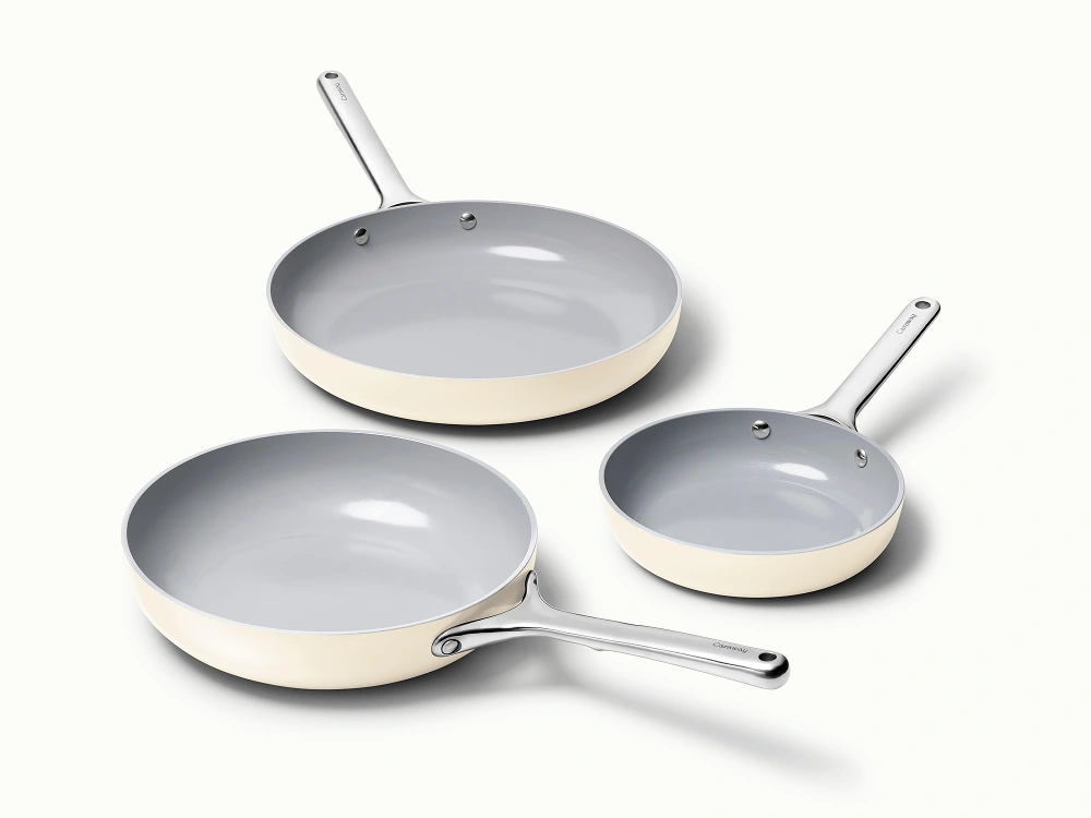 Caraway Fry Pan Trio — 8", 10.5", & 12" Ceramic Non-Stick Frying Pans (No Lids)