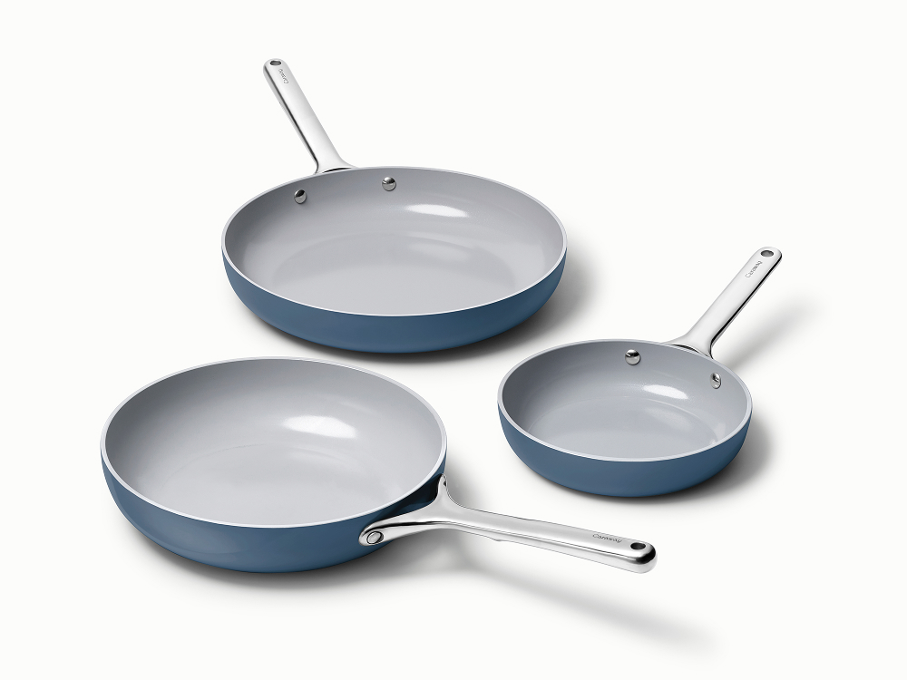 Caraway Fry Pan Trio — 8", 10.5", & 12" Ceramic Non-Stick Frying Pans (No Lids)