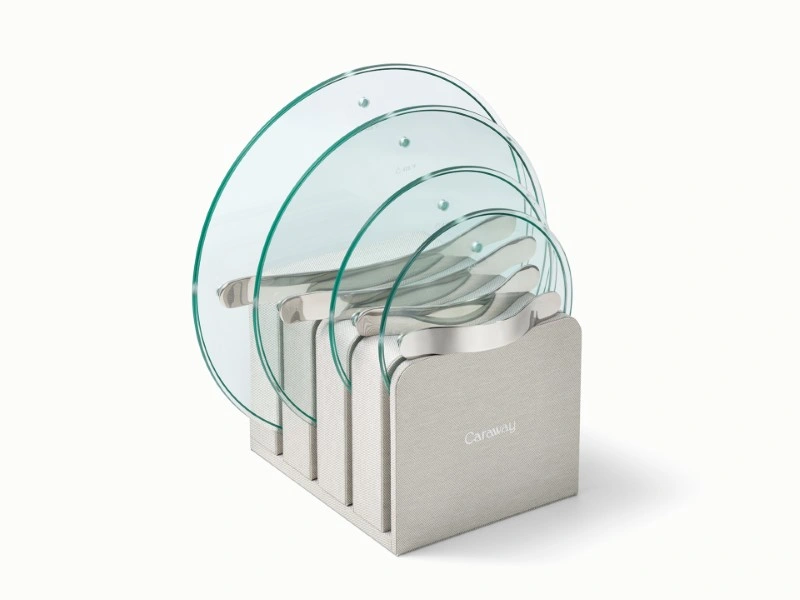 Caraway Glass Lid Set of 4 (7", 8", 10.5", 12") with Lid Organizer