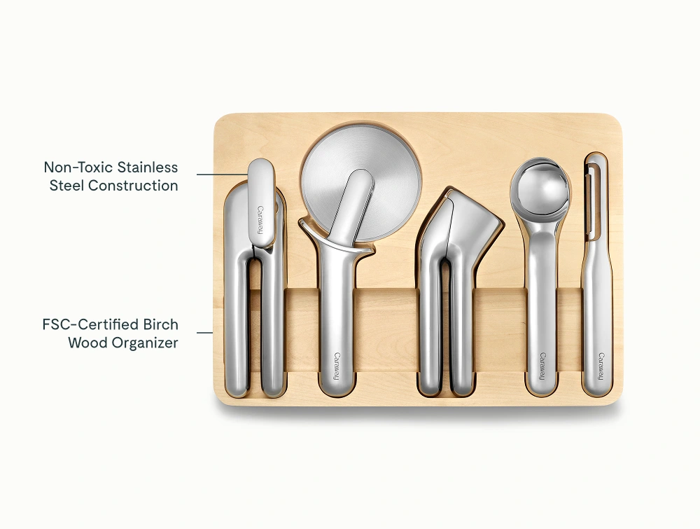 Caraway 5-Piece Kitchen Tool Set with Bamboo Organizer