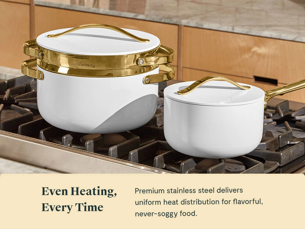 Caraway Large Steamer — Non-Stick Ceramic Coated Stainless Steel Steamer Basket