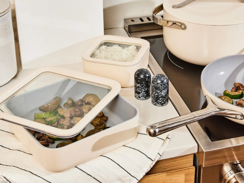 Caraway Ceramic-Coated Glass Food Storage Container — 10 Cup, Air Release Technology
