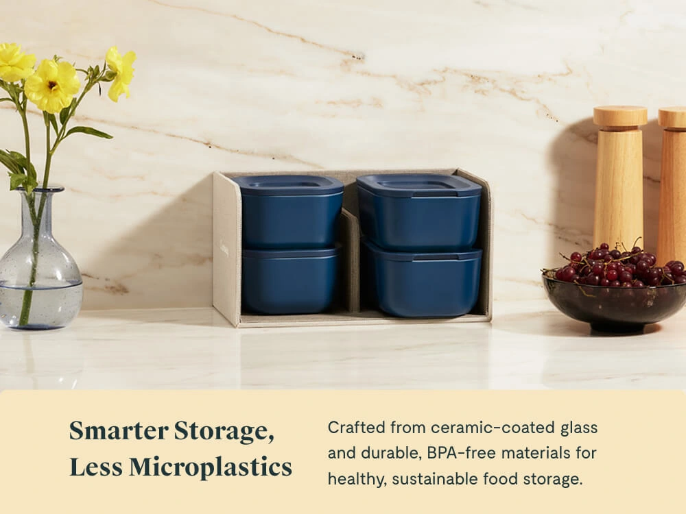 Caraway Mini Food Storage Set – Non-Toxic Glass Containers with Ceramic-Coated Lids, Dishwasher Safe, Oven Safe to 450°F – Includes Storage Organizer