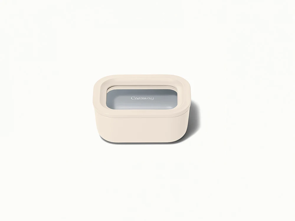 Caraway Mini Rectangle Container — 2.6 Cup Capacity, Ceramic-Coated Glass, Air Release Technology