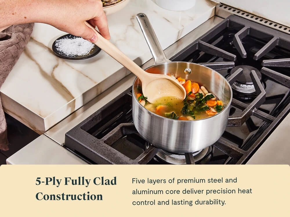 Caraway 1.75 qt Mini Saucepan with Lid — Non-Toxic 5-Ply Stainless Steel, Oven Safe, Burner Agnostic, Lifetime Warranty
