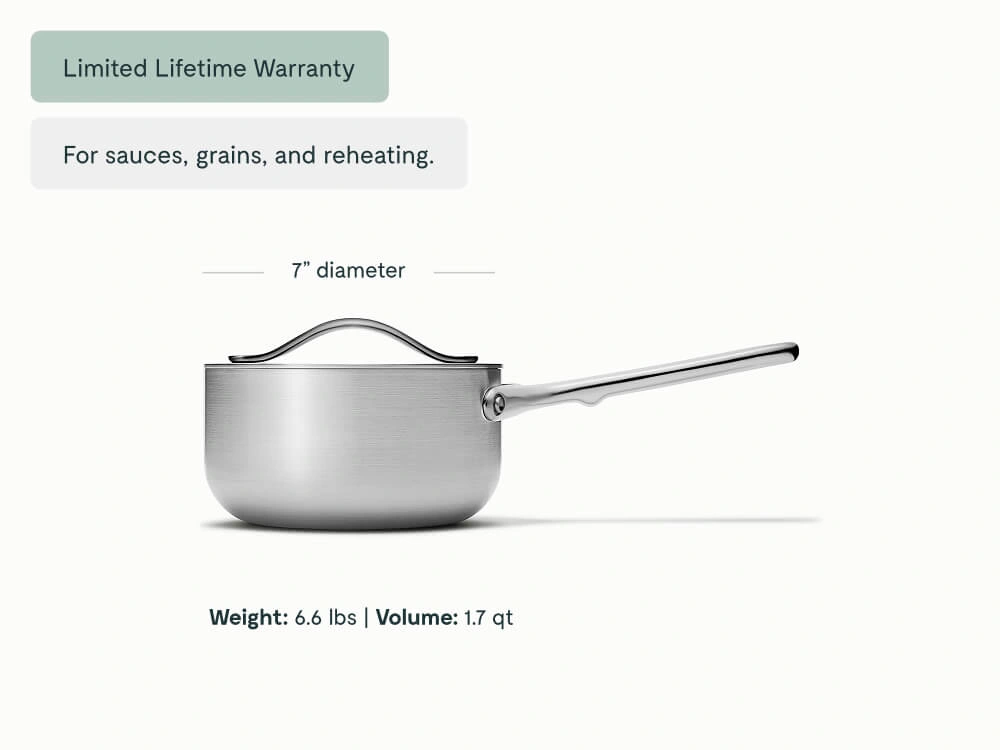 Caraway 1.75 qt Mini Saucepan with Lid — Non-Toxic 5-Ply Stainless Steel, Oven Safe, Burner Agnostic, Lifetime Warranty