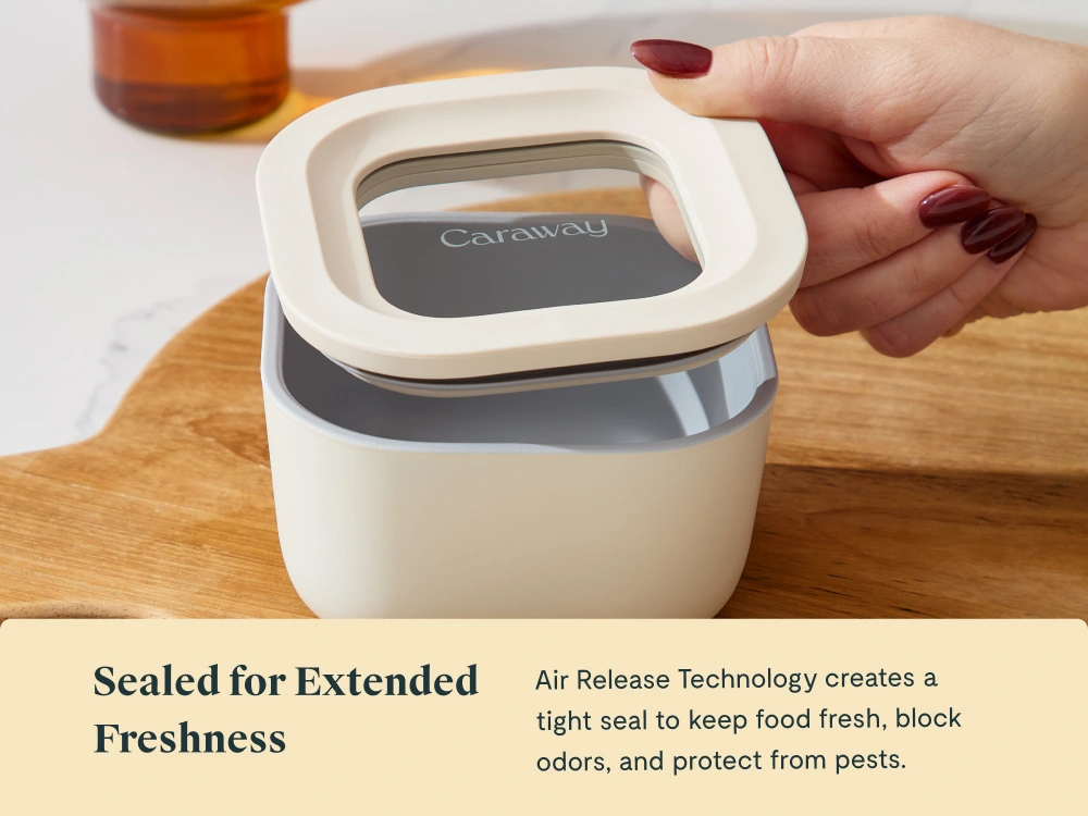 Caraway Mini Square Glass Food Storage Container — 1.75 Cup with Ceramic-Coated Lid