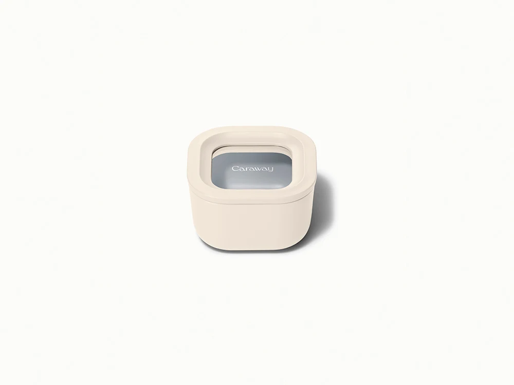 Caraway Mini Rectangle Container — 2.6 Cup Capacity, Ceramic-Coated Glass, Air Release Technology