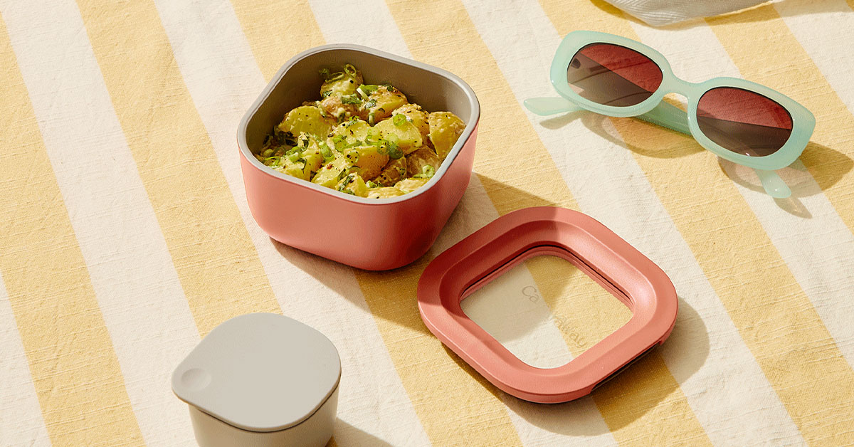 Caraway Mini Square Glass Food Storage Container — 1.75 Cup with Ceramic-Coated Lid