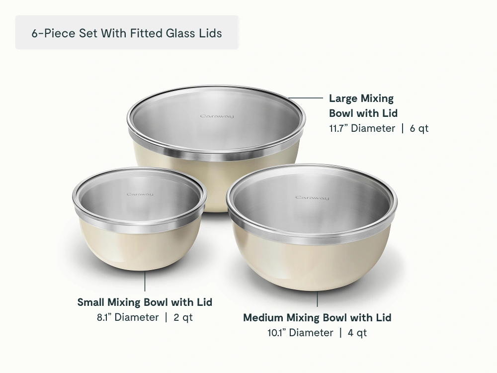 Caraway 6-Piece Stainless Steel Mixing Bowl Set with Glass Lids