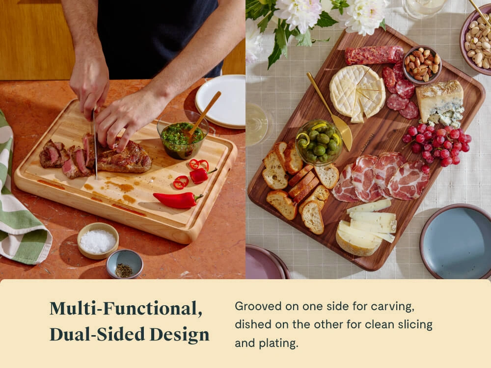 Caraway Prep & Serve Butcher Block Set – Dual-Sided Edge-Grain Wood Cutting Board