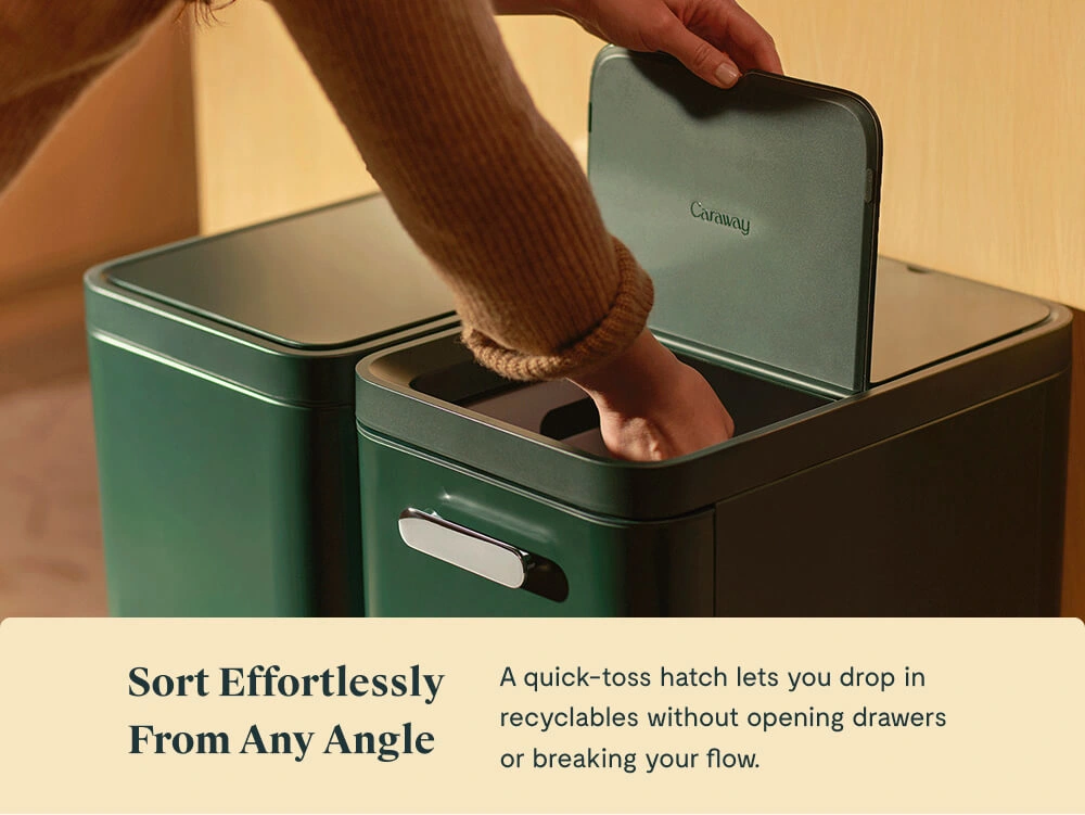 Caraway 45L 2-Drawer Recycling Bin — Dual Compartment, Fingerprint Resistant Finish