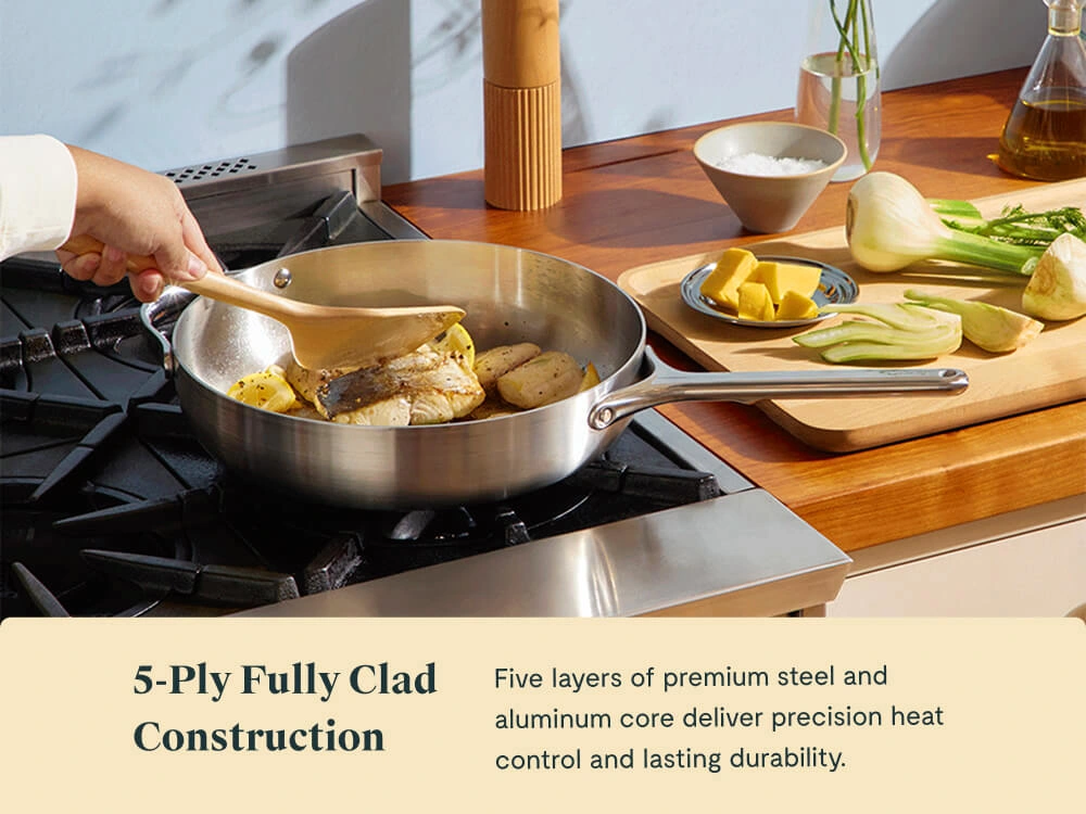 Caraway 4.5 Qt Stainless Steel Sauté Pan — 5-Ply Clad, Oven Safe to 550°F