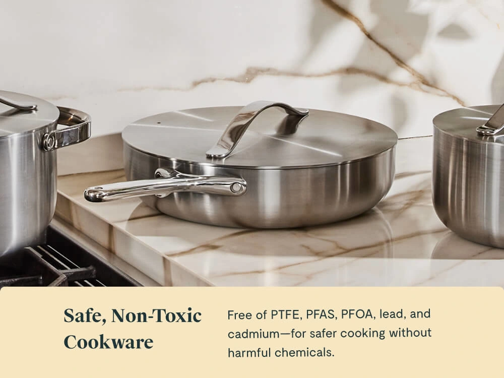Caraway 4.5 Qt Stainless Steel Sauté Pan — 5-Ply Clad, Oven Safe to 550°F