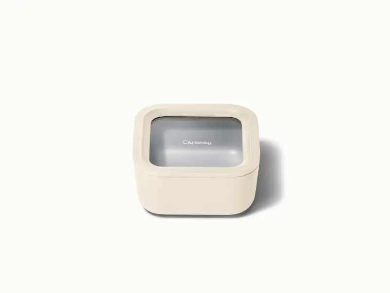 Caraway Small Ceramic-Coated Glass Food Storage Container with Air Release