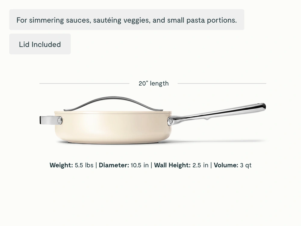 Caraway Small Sauté Pan – 3 qt – Ceramic Non-Stick, Oven Safe to 550°F
